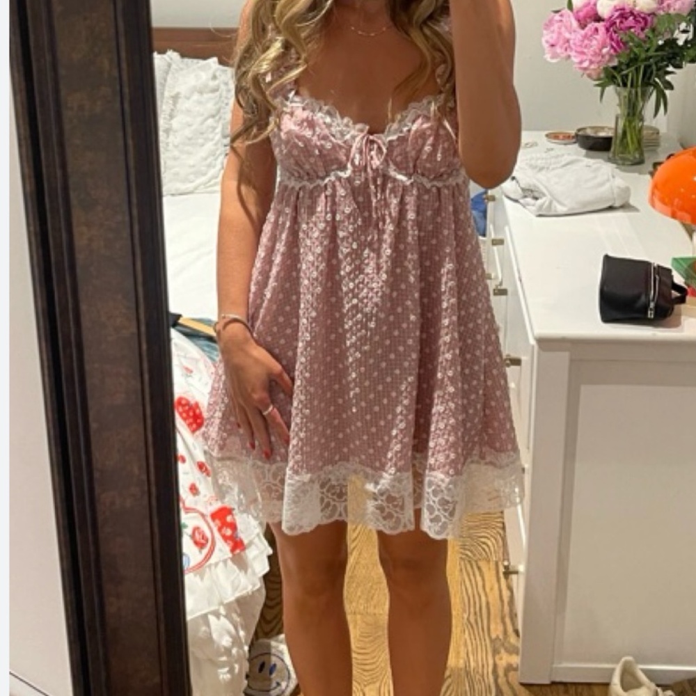 FOR LOVE AND LEMONS Melanie Pink Lace Babydoll Dress L Large NWT NEW - Picture 5 of 5